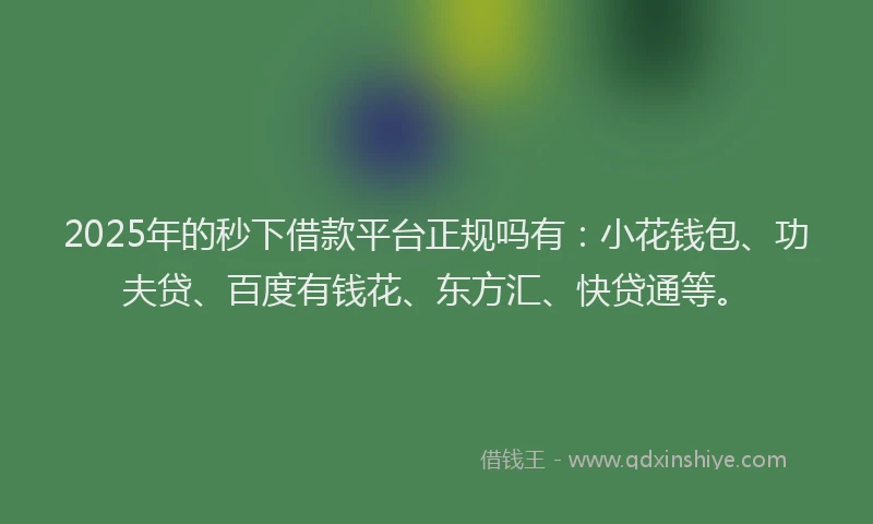 2025年的秒下借款平台正规吗有：小花钱包、功夫贷、百度有钱花、东方汇、快贷通等。