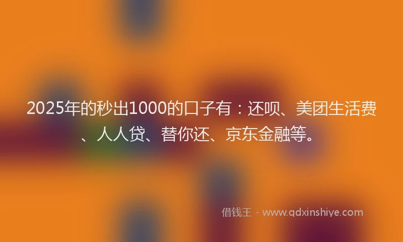 2025年的秒出1000的口子有：还呗、美团生活费、人人贷、替你还、京东金融等。