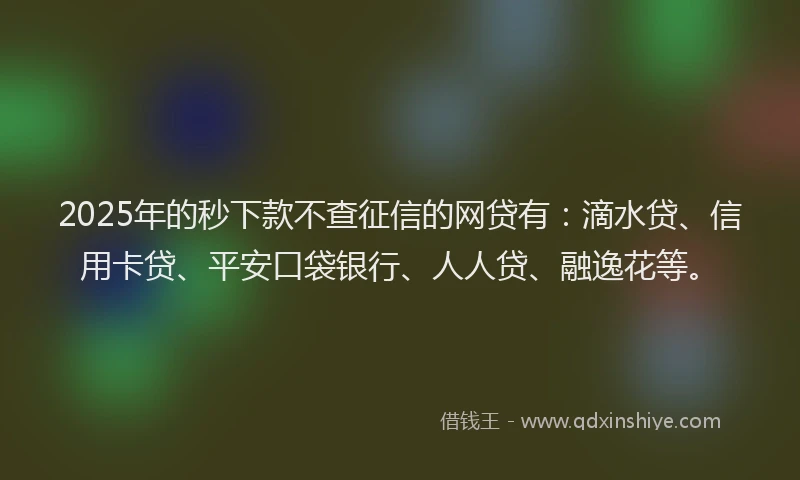 2025年的秒下款不查征信的网贷有：滴水贷、信用卡贷、平安口袋银行、人人贷、融逸花等。