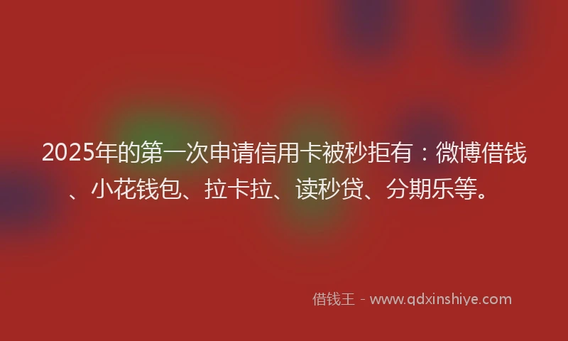 2025年的第一次申请信用卡被秒拒有：微博借钱、小花钱包、拉卡拉、读秒贷、分期乐等。