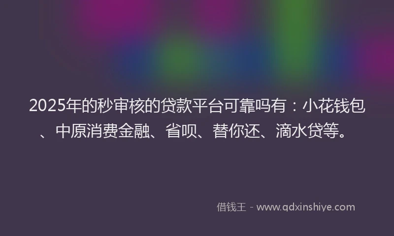 2025年的秒审核的贷款平台可靠吗有：小花钱包、中原消费金融、省呗、替你还、滴水贷等。