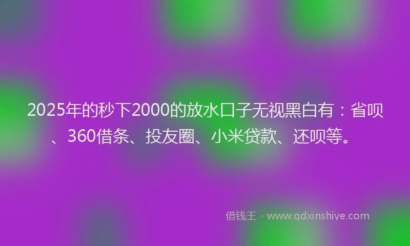 2025年的秒下2000的放水口子无视黑白有：省呗、360借条、投友圈、小米贷款、还呗等。