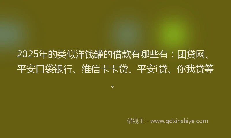 2025年的类似洋钱罐的借款有哪些有：团贷网、平安口袋银行、维信卡卡贷、平安i贷、你我贷等。