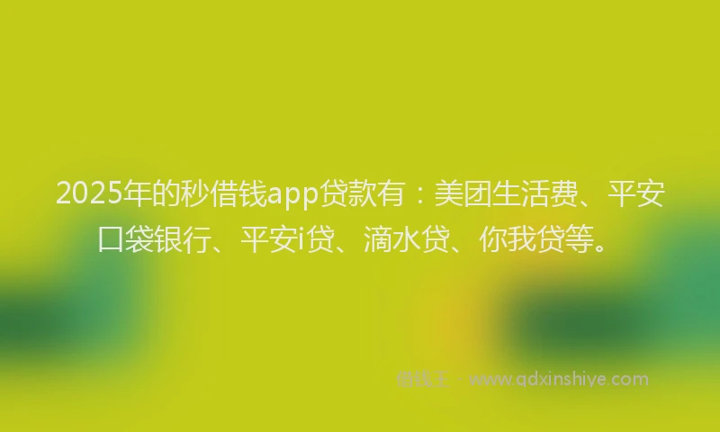 2025年的秒借钱app贷款有：美团生活费、平安口袋银行、平安i贷、滴水贷、你我贷等。