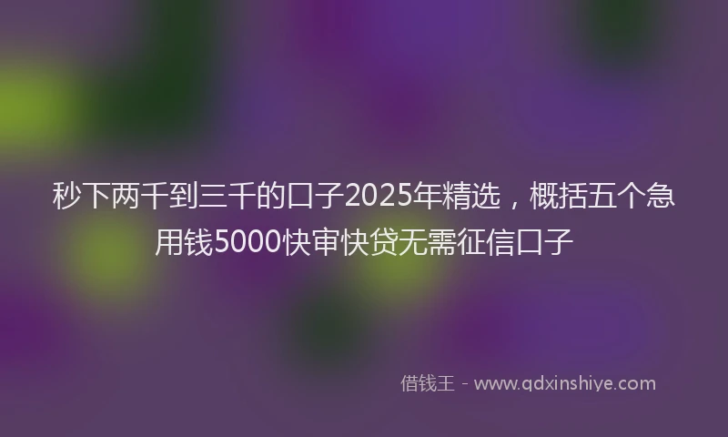秒下两千到三千的口子2025年精选，概括五个急用钱5000快审快贷无需征信口子