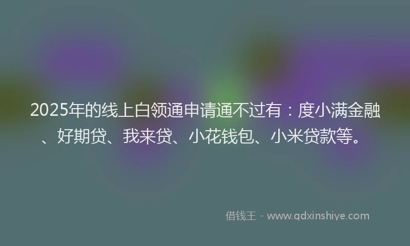 2025年的线上白领通申请通不过有：度小满金融、好期贷、我来贷、小花钱包、小米贷款等。