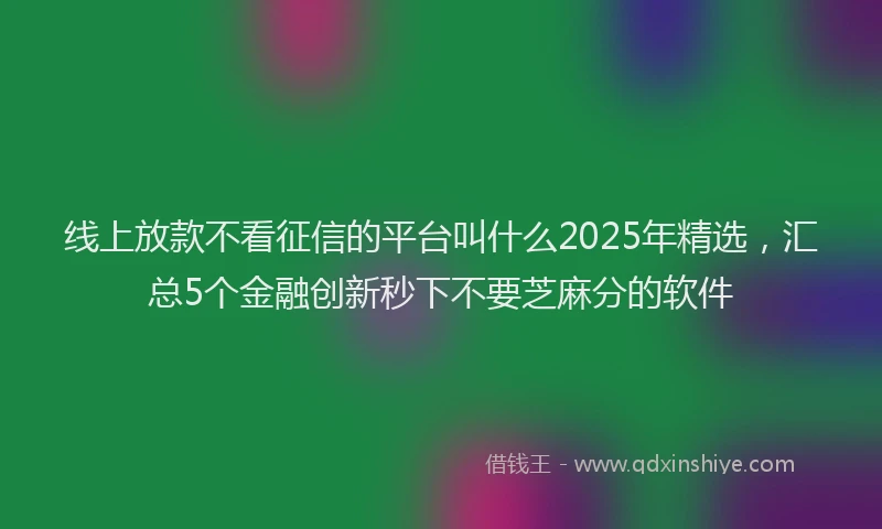 线上放款不看征信的平台叫什么2025年精选，汇总5个金融创新秒下不要芝麻分的软件