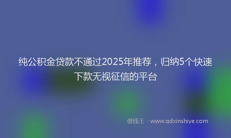 纯公积金贷款不通过2025年推荐，归纳5个快速下款无视征信的平台