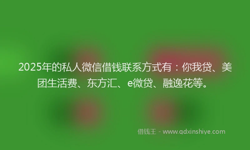 2025年的私人微信借钱联系方式有：你我贷、美团生活费、东方汇、e微贷、融逸花等。