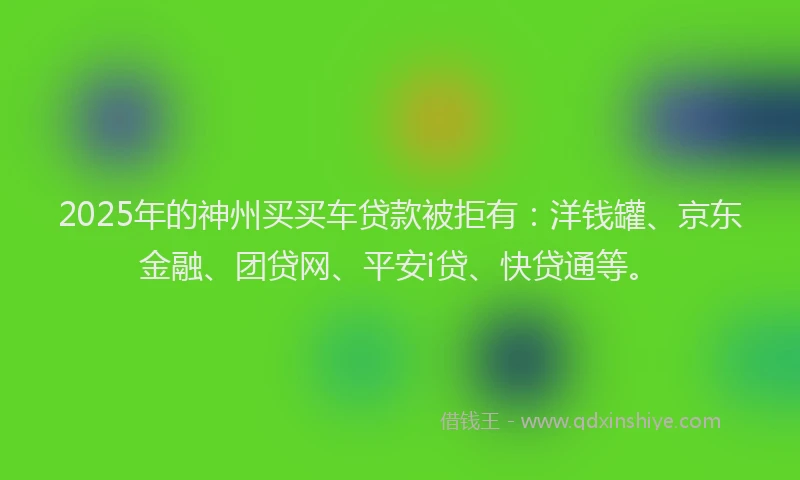 2025年的神州买买车贷款被拒有：洋钱罐、京东金融、团贷网、平安i贷、快贷通等。