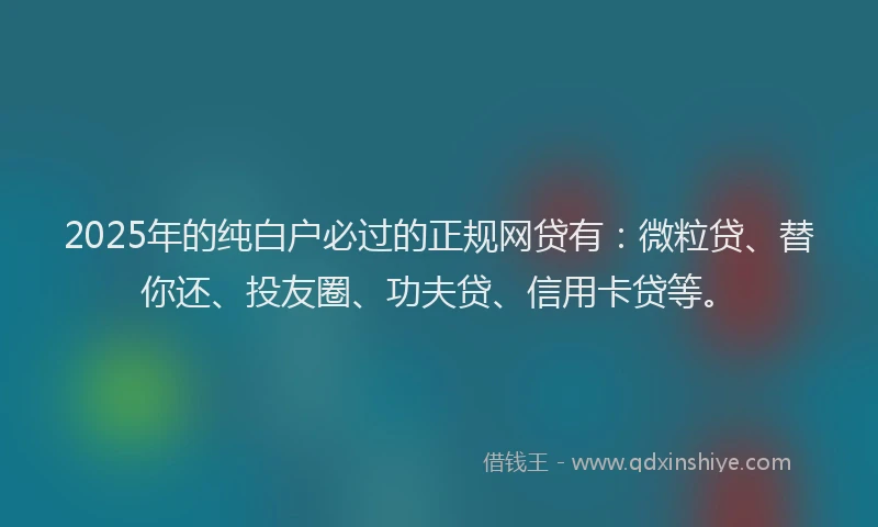 2025年的纯白户必过的正规网贷有：微粒贷、替你还、投友圈、功夫贷、信用卡贷等。