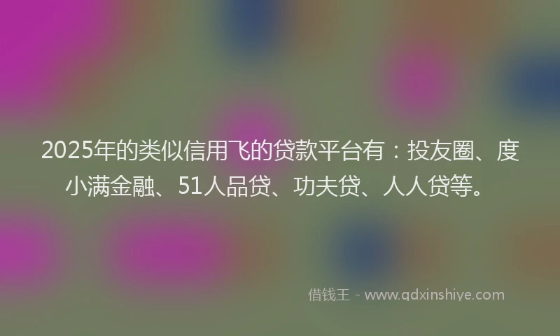 2025年的类似信用飞的贷款平台有：投友圈、度小满金融、51人品贷、功夫贷、人人贷等。