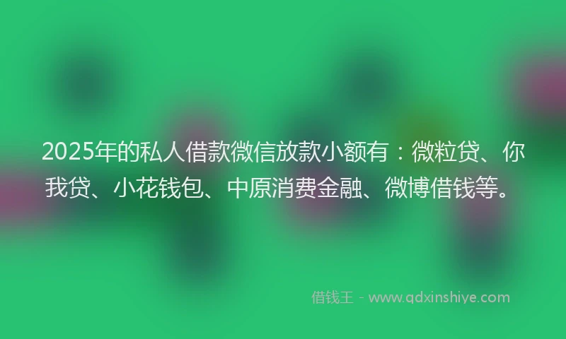 2025年的私人借款微信放款小额有：微粒贷、你我贷、小花钱包、中原消费金融、微博借钱等。