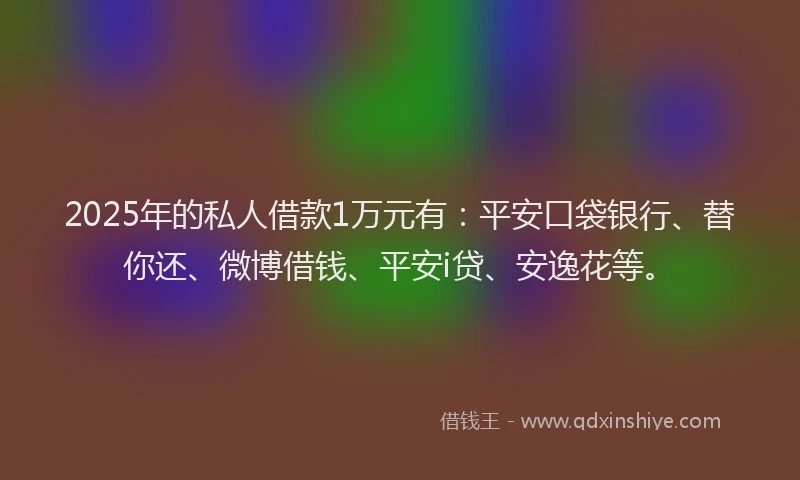 2025年的私人借款1万元有：平安口袋银行、替你还、微博借钱、平安i贷、安逸花等。
