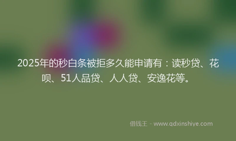 2025年的秒白条被拒多久能申请有：读秒贷、花呗、51人品贷、人人贷、安逸花等。