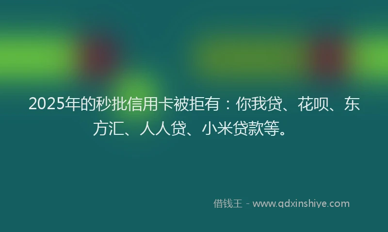 2025年的秒批信用卡被拒有：你我贷、花呗、东方汇、人人贷、小米贷款等。