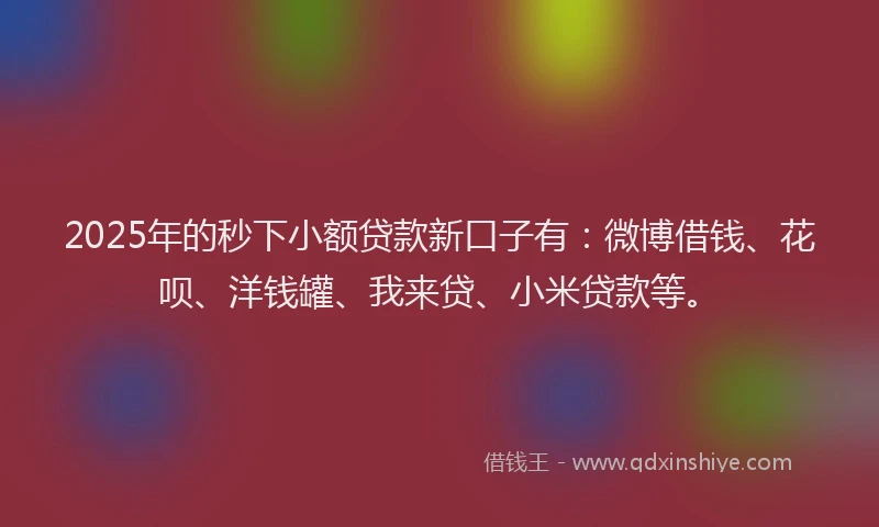 2025年的秒下小额贷款新口子有：微博借钱、花呗、洋钱罐、我来贷、小米贷款等。
