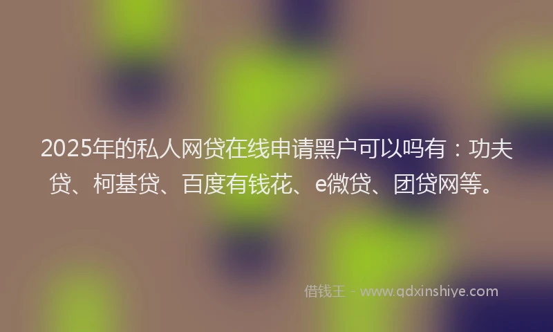 2025年的私人网贷在线申请黑户可以吗有:功夫贷、柯基贷、百度有钱花、e微贷、团贷网等。