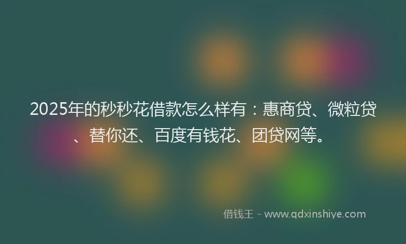 2025年的秒秒花借款怎么样有：惠商贷、微粒贷、替你还、百度有钱花、团贷网等。