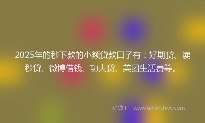 2025年的秒下款的小额贷款口子有：好期贷、读秒贷、微博借钱、功夫贷、美团生活费等。