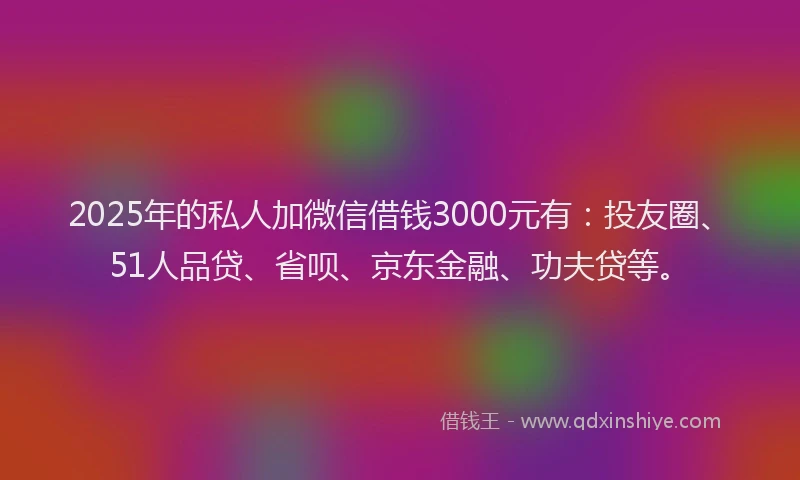 2025年的私人加微信借钱3000元有：投友圈、51人品贷、省呗、京东金融、功夫贷等。