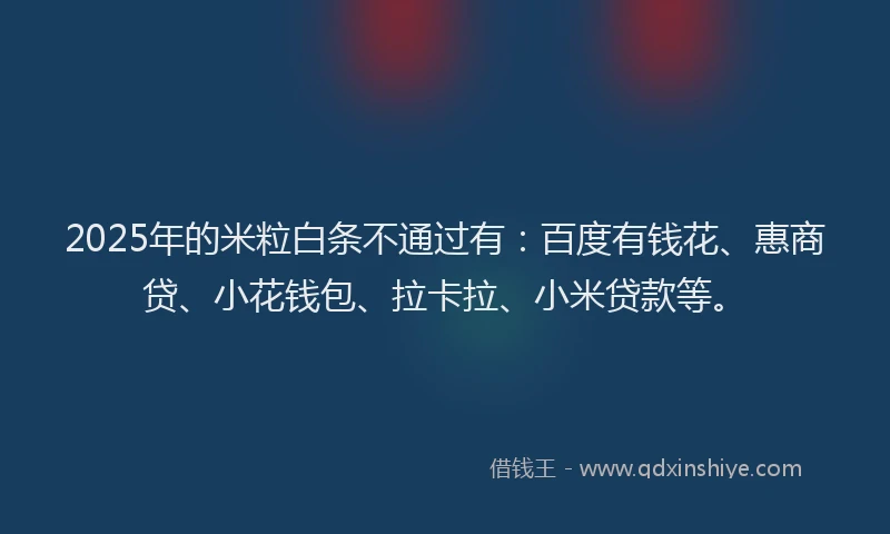 2025年的米粒白条不通过有：百度有钱花、惠商贷、小花钱包、拉卡拉、小米贷款等。