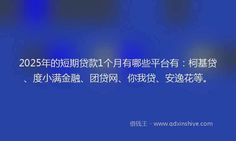2025年的短期贷款1个月有哪些平台有：柯基贷、度小满金融、团贷网、你我贷、安逸花等。