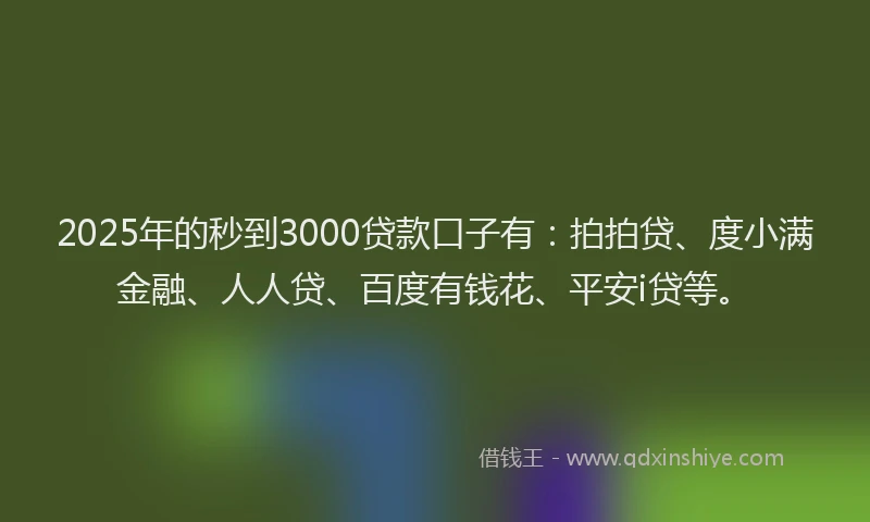 2025年的秒到3000贷款口子有：拍拍贷、度小满金融、人人贷、百度有钱花、平安i贷等。
