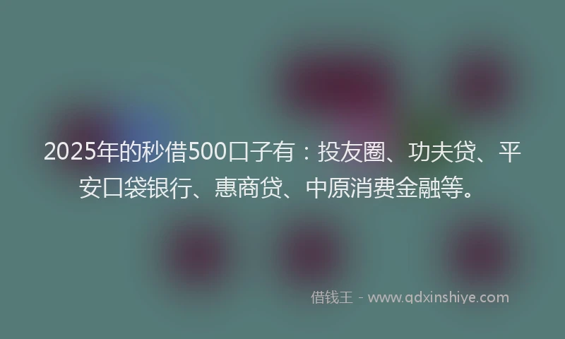 2025年的秒借500口子有：投友圈、功夫贷、平安口袋银行、惠商贷、中原消费金融等。