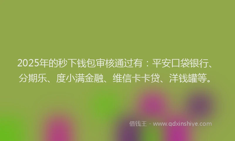 2025年的秒下钱包审核通过有：平安口袋银行、分期乐、度小满金融、维信卡卡贷、洋钱罐等。
