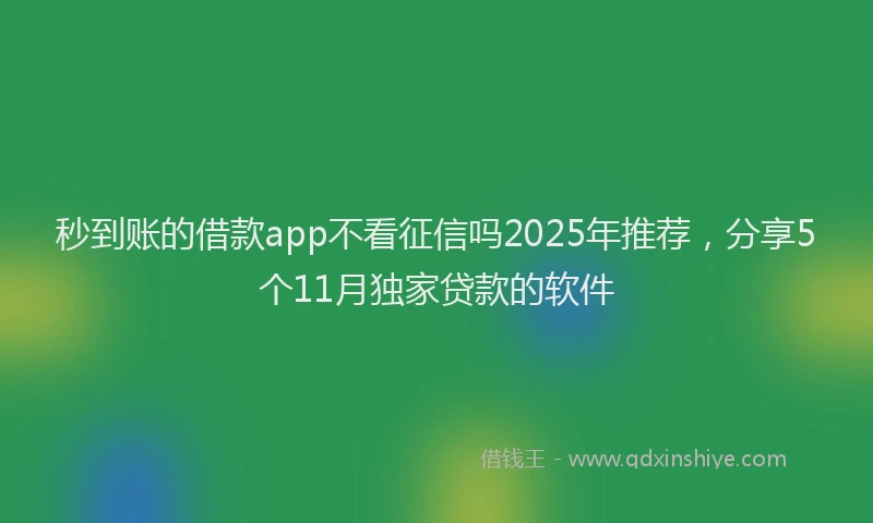 秒到账的借款app不看征信吗2025年推荐，分享5个11月独家贷款的软件