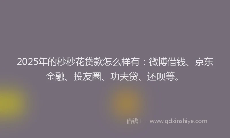 2025年的秒秒花贷款怎么样有:微博借钱、京东金融、投友圈、功夫贷、还呗等。