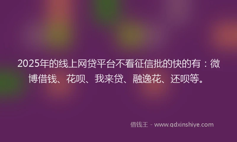 2025年的线上网贷平台不看征信批的快的有：微博借钱、花呗、我来贷、融逸花、还呗等。