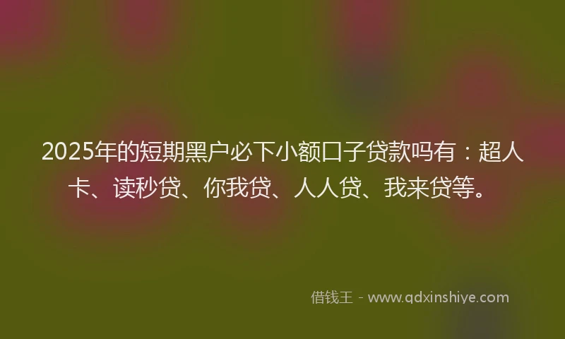 2025年的短期黑户必下小额口子贷款吗有：超人卡、读秒贷、你我贷、人人贷、我来贷等。