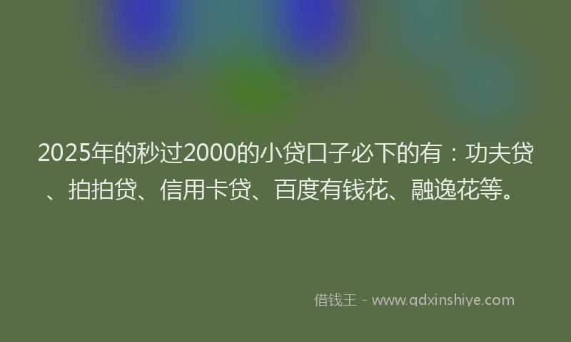 2025年的秒过2000的小贷口子必下的有：功夫贷、拍拍贷、信用卡贷、百度有钱花、融逸花等。
