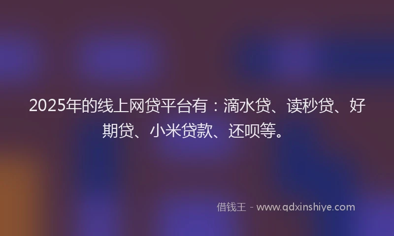 2025年的线上网贷平台有：滴水贷、读秒贷、好期贷、小米贷款、还呗等。