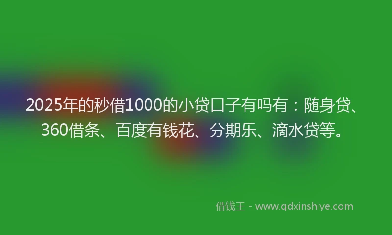 2025年的秒借1000的小贷口子有吗有：随身贷、360借条、百度有钱花、分期乐、滴水贷等。