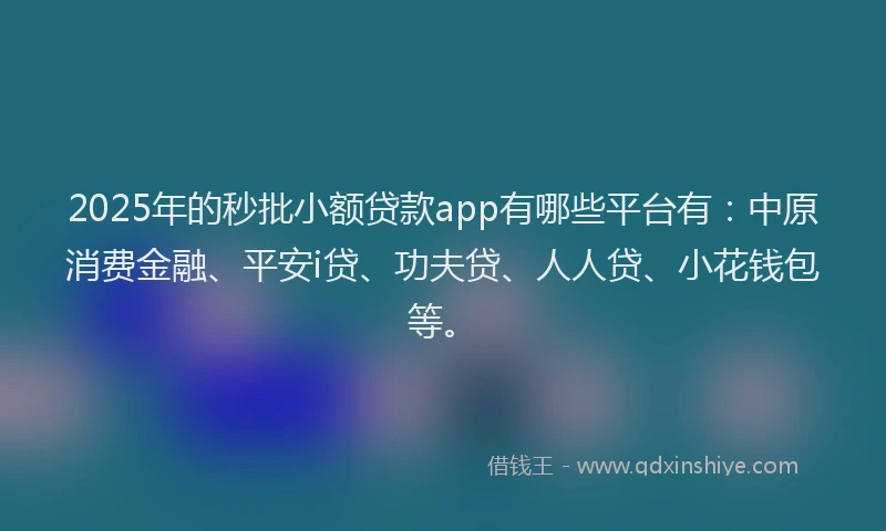 2025年的秒批小额贷款app有哪些平台有：中原消费金融、平安i贷、功夫贷、人人贷、小花钱包等。