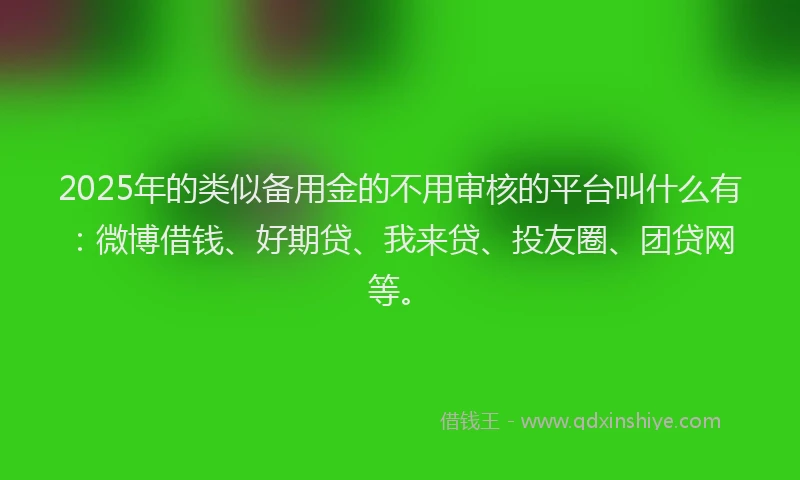 2025年的类似备用金的不用审核的平台叫什么有：微博借钱、好期贷、我来贷、投友圈、团贷网等。
