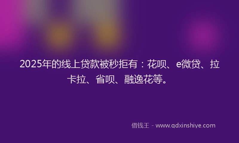 2025年的线上贷款被秒拒有：花呗、e微贷、拉卡拉、省呗、融逸花等。