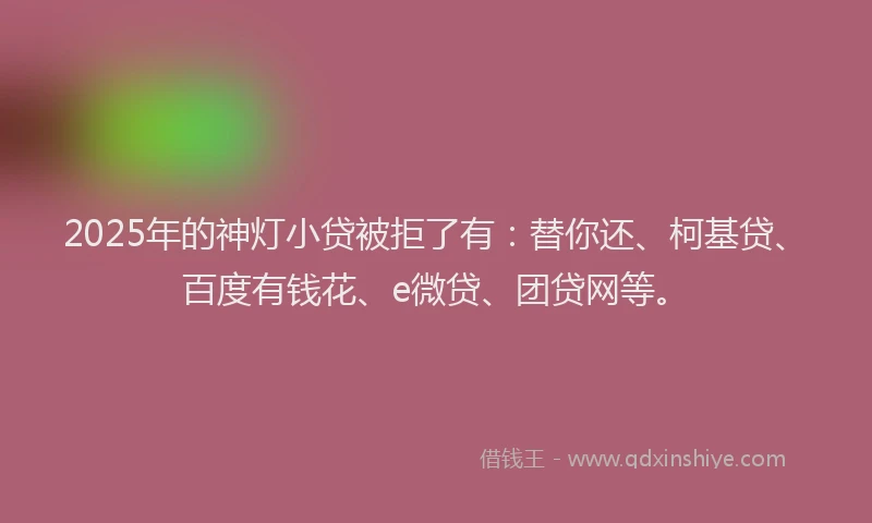 2025年的神灯小贷被拒了有：替你还、柯基贷、百度有钱花、e微贷、团贷网等。