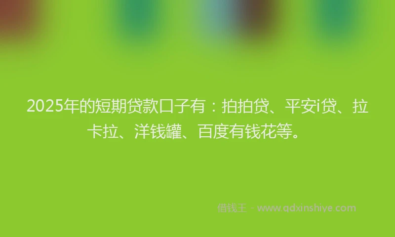 2025年的短期贷款口子有：拍拍贷、平安i贷、拉卡拉、洋钱罐、百度有钱花等。