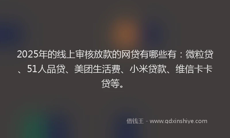 2025年的线上审核放款的网贷有哪些有：微粒贷、51人品贷、美团生活费、小米贷款、维信卡卡贷等。