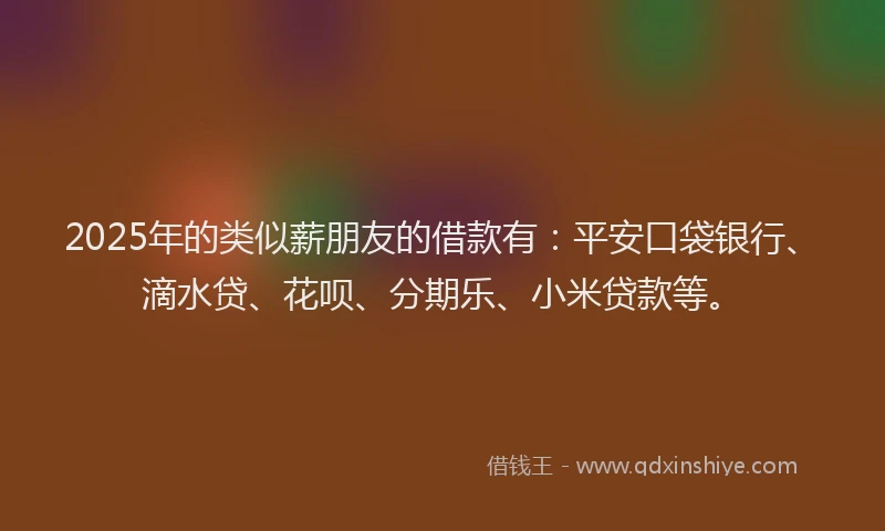 2025年的类似薪朋友的借款有：平安口袋银行、滴水贷、花呗、分期乐、小米贷款等。