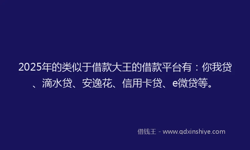 2025年的类似于借款大王的借款平台有：你我贷、滴水贷、安逸花、信用卡贷、e微贷等。