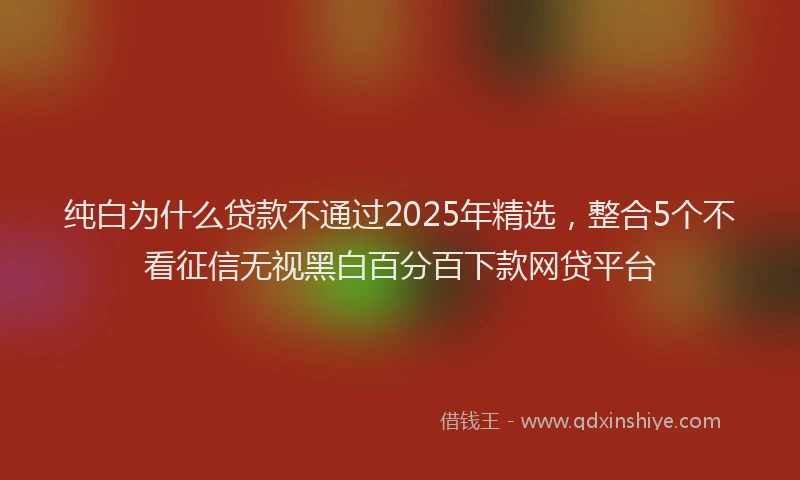 纯白为什么贷款不通过2025年精选，整合5个不看征信无视黑白百分百下款网贷平台