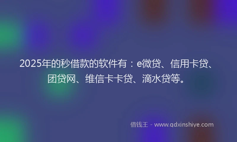 2025年的秒借款的软件有：e微贷、信用卡贷、团贷网、维信卡卡贷、滴水贷等。