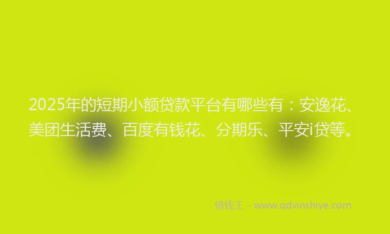 2025年的短期小额贷款平台有哪些有：安逸花、美团生活费、百度有钱花、分期乐、平安i贷等。