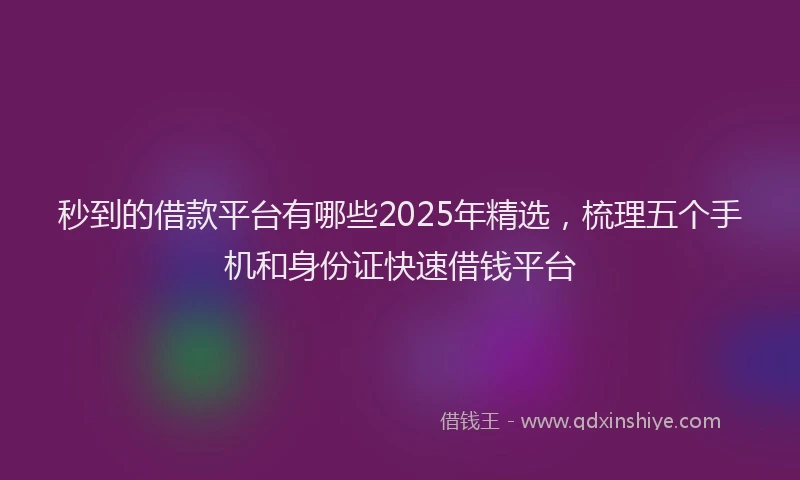 秒到的借款平台有哪些2025年精选，梳理五个手机和身份证快速借钱平台
