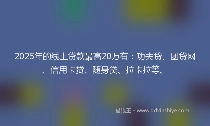 2025年的线上贷款最高20万有:功夫贷、团贷网、信用卡贷、随身贷、拉卡拉等。